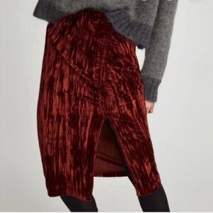Zara Velvet Ruched Midi Skirt